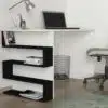 שולחן כתיבה מעוצב משולב שחור לבן עם מדפי ספריה