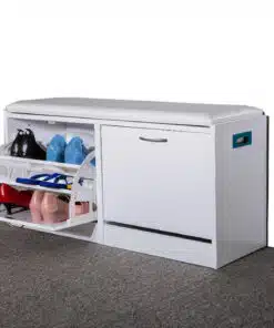 שידת נעליים לבנה עם מושב מרופד