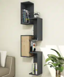 Alternative view of מדף מעוצב לסלון אפור פחם משולב עם אלון