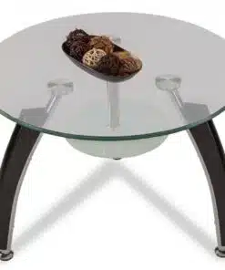 שולחן סלון זכוכית וניקל משולב עם וואנגה