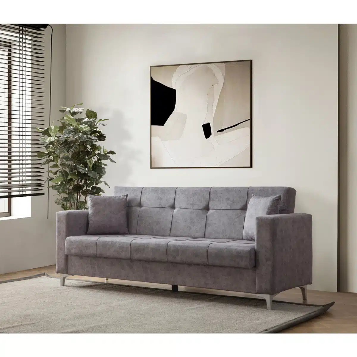 LIVA ספה תלת מושבית נפתחת למיטה עם ארגז מצעים צבע אפור - ספה תלת מושבית נפתחת עם ארגז מצעים בבד אפור - כל הרהיטים סטייל מאסטר רהיטים - רהיטים איכותיים לבית ולמשרד