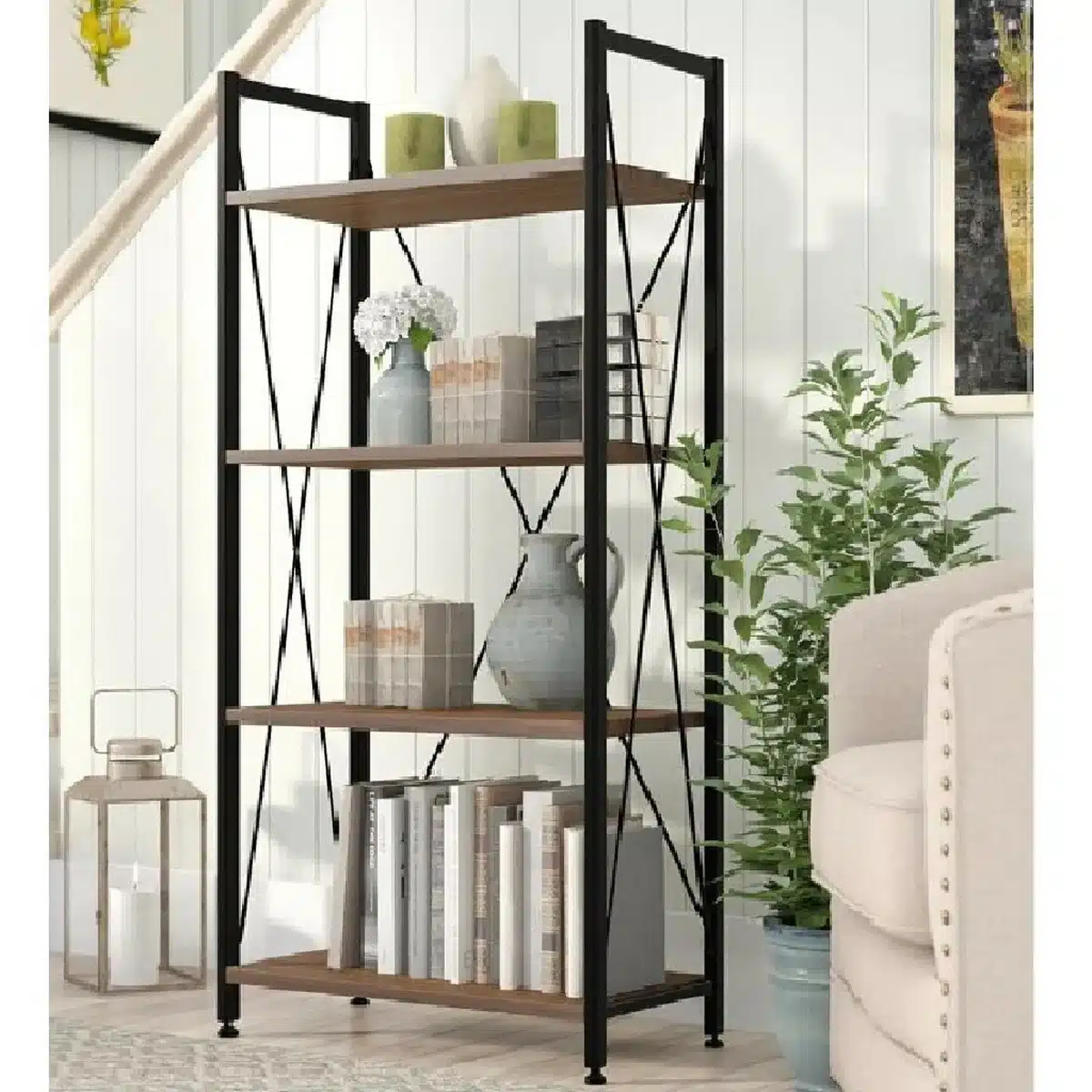 ארון מדפים פתוח לבית - ארון מדפים פתוח | ארון מדפים פתוח BR11082 – ספרייה מעוצבת עם 4 מדפי אחסון - ארון משרדי סטייל מאסטר רהיטים - רהיטים איכותיים לבית ולמשרד