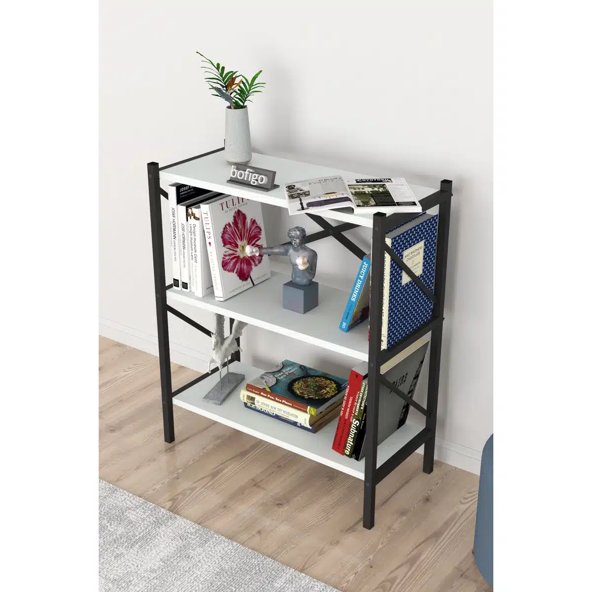 כוננית 3 מדפים לבן ושחור - ארון מדפים נמוך - ארון משרדי סטייל מאסטר רהיטים - רהיטים איכותיים לבית ולמשרד כוננית 3 מדפים לבן ושחור