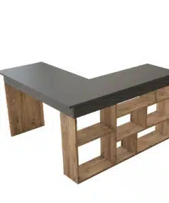 Alternative view of שולחן כתיבה בצורת ר אפור משולב עם אגוז