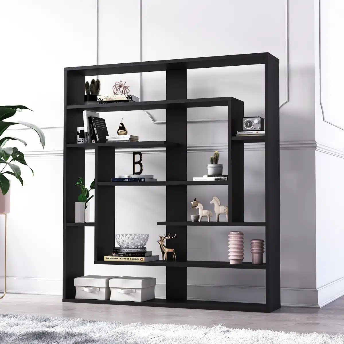 ארון ספרים מעוצב בסגנון כוורת בצבע שחור - ארון ספרים מעוצב בסגנון כוורת בצבע שחור - ארון משרדי סטייל מאסטר רהיטים - רהיטים איכותיים לבית ולמשרד