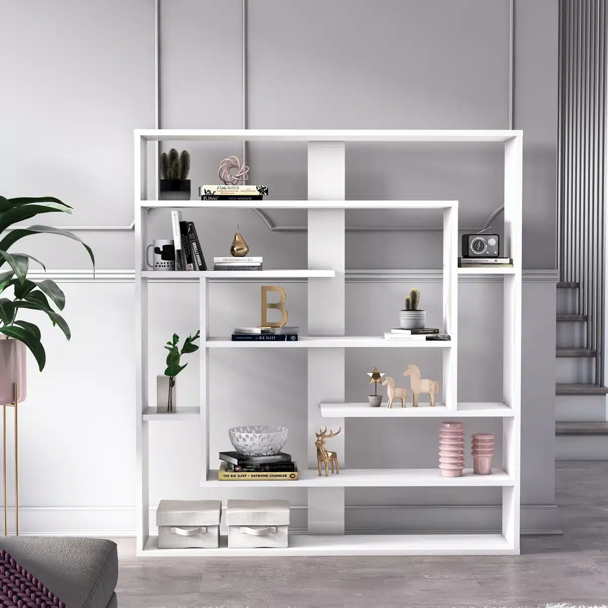 ארון ספרים מעוצב בצבע לבן - כוורת מעוצבת לבנה - ארון משרדי סטייל מאסטר רהיטים - רהיטים איכותיים לבית ולמשרד