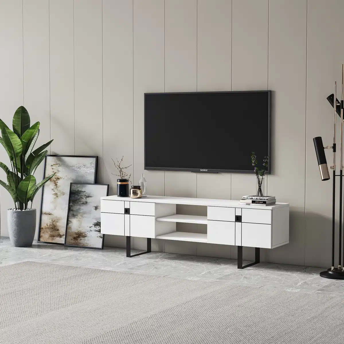 מזנון לבן לסלון - מזנון טלוויזיה לבן 160 ס"מ - כל הרהיטים סטייל מאסטר רהיטים - רהיטים איכותיים לבית ולמשרד