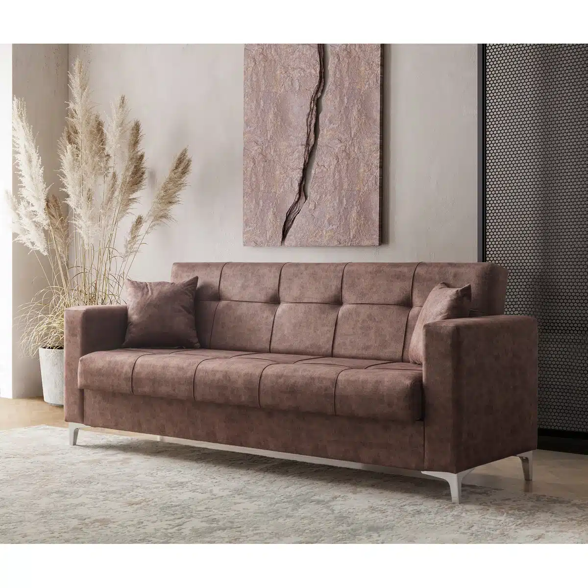 ספה מומלצת בבד במבצע - ספה נפתחת למיטה בבד חום כהה - כל הרהיטים סטייל מאסטר רהיטים - רהיטים איכותיים לבית ולמשרד