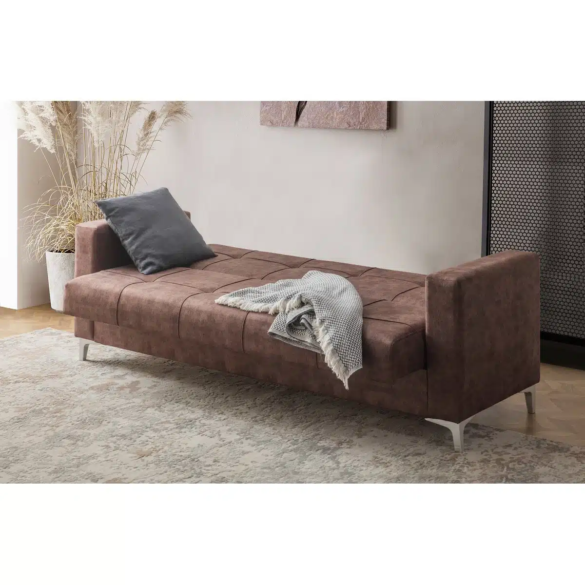 ספה תלת מושבית נפתחת למיטה - ספה נפתחת למיטה בבד חום כהה - כל הרהיטים סטייל מאסטר רהיטים - רהיטים איכותיים לבית ולמשרד