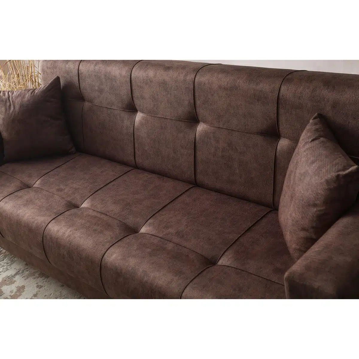 ספה תלת מושבית עם ארגז מצעים - ספה נפתחת למיטה בבד חום כהה - כל הרהיטים סטייל מאסטר רהיטים - רהיטים איכותיים לבית ולמשרד