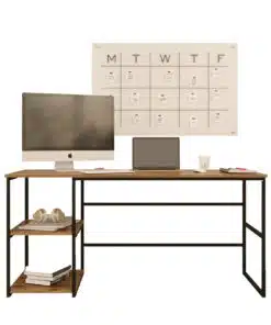 שולחן כתיבה עם מדפים מעץ ומתכת במבצע