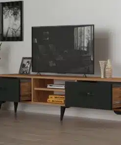מזנון לסלון שחור ועץ עם מגירות