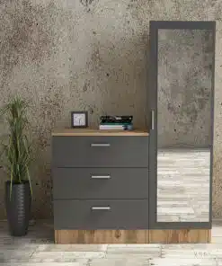 ארון בגדים עם מגירות עץ ואפור