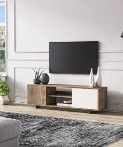 מזנון טלוויזיה לסלון לבן ועץ