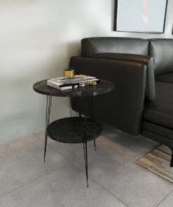 שולחן צד לסלון עגול דמוי שיש שחור (2)