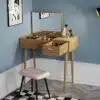 שידת איפור עם מראה ומגירות בצבע אלון