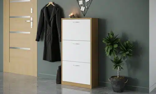 ארון נעליים לבן משולב אלון
