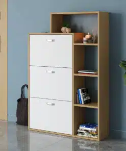 ארון נעליים לבן משולב עץ