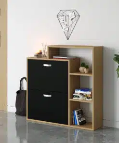 ארון נעליים שחור משולב אלון במבצע