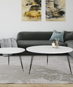 זוג שולחנות קפה עגולים לסלון בצבע לבן ושחור