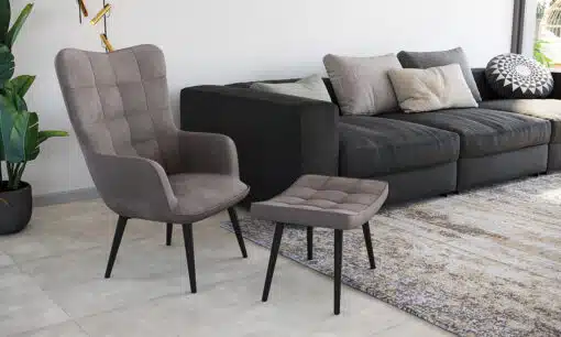 כורסת טלוויזיה במבצע בד קטיפה אפור עם הדום