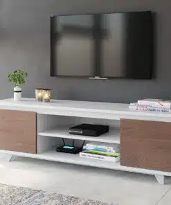 מזנון טלוויזיה רוחב 160 לבן משולב דלתות אגוז