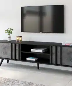 מזנון לסלון רוחב 180 סמ שחור משולב צבע בטון