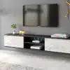 מזנון צף לסלון שחור משולב דמוי שיש