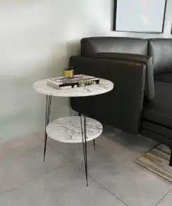 שולחן צד לסלון עגול דמוי שיש לבן