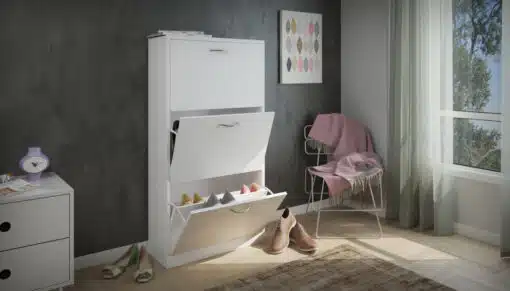 שידת נעליים בצבע לבן