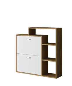 שידת נעליים עם מדפים - לבן משולב אלון