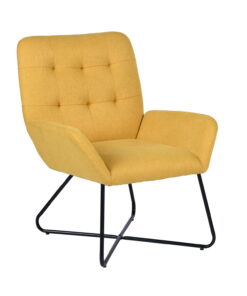 כורסא מעוצבת לסלון בד חרדל צהוב עם כפתורים במבצע