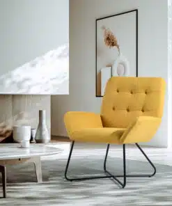 כורסת המתנה מעוצבת בבד חרדל בזול