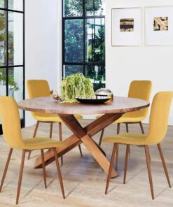 כסאות מעוצבים לפינת אוכל רגלי עץ ריפוד בצבע חרדל