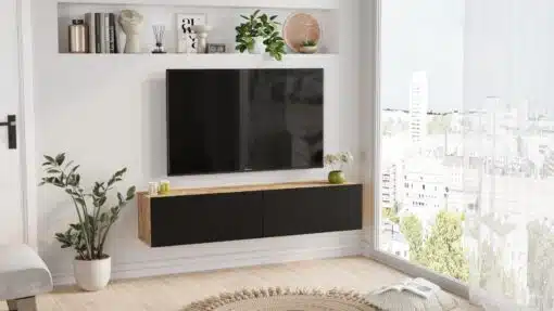 מזנון צף לסלון מודרני בצבע אלון משולב שחור