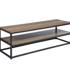 שולחן סלון מעץ ומתכת עם מדף תחתון