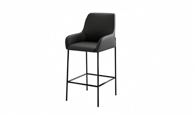 כיסא בר בעיצוב קלאסי מרופד בדמוי עור שחור