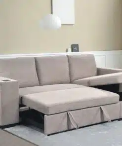 ספה פינתית נפתחת למיטה זוגית בגוון בז