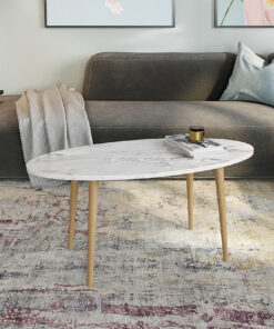 שולחן אובלי לסלון דמוי שיש לבן
