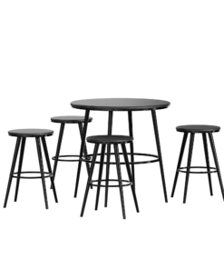 שולחן בר עם 4 כסאות מתכת ועץ בצבע שחור