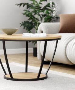 שולחן עגול לסלון עץ ומתכת - Copy