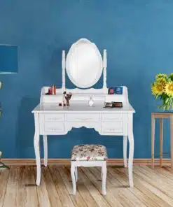 שידת איפור בסגנו פרובנס לבן עם מגירות ומראה