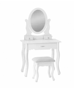 שידת איפור בצבע לבן עם מראה וכיסא