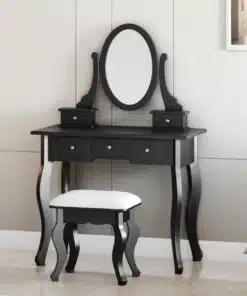 שידת איפור בצבע שחור עם תואם ומגירות אחסון