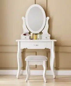 שידת איפור וינטג בצבע לבן עם מראה