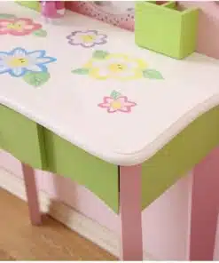 שידת איפור ורודה לילדות עם מראה וכיסא