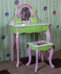 שידת איפור ורודה עם מראה לילדות