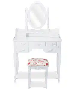 שידת איפור לבנה וינטאג' עם מראה כיסא