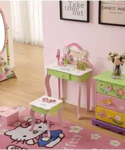 שידת איפור לילדות עם כיסא ורוד