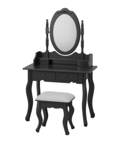 שידת איפור מעוצבת בצבע שחור עם כיסא תואם